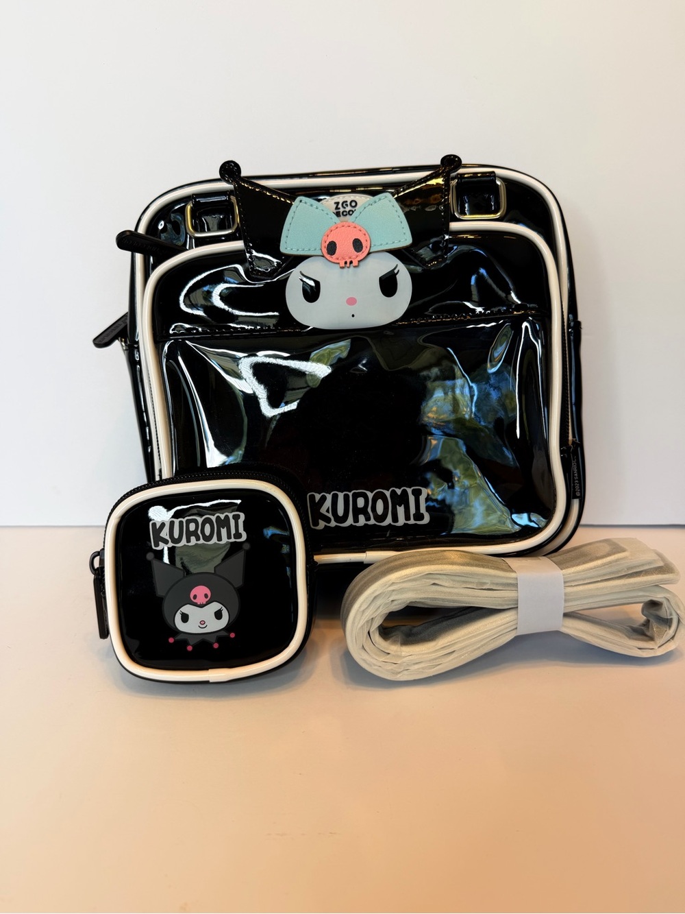 Sanrio Kuromi Black and White Patent Kids Crossbody with Coin Pouch